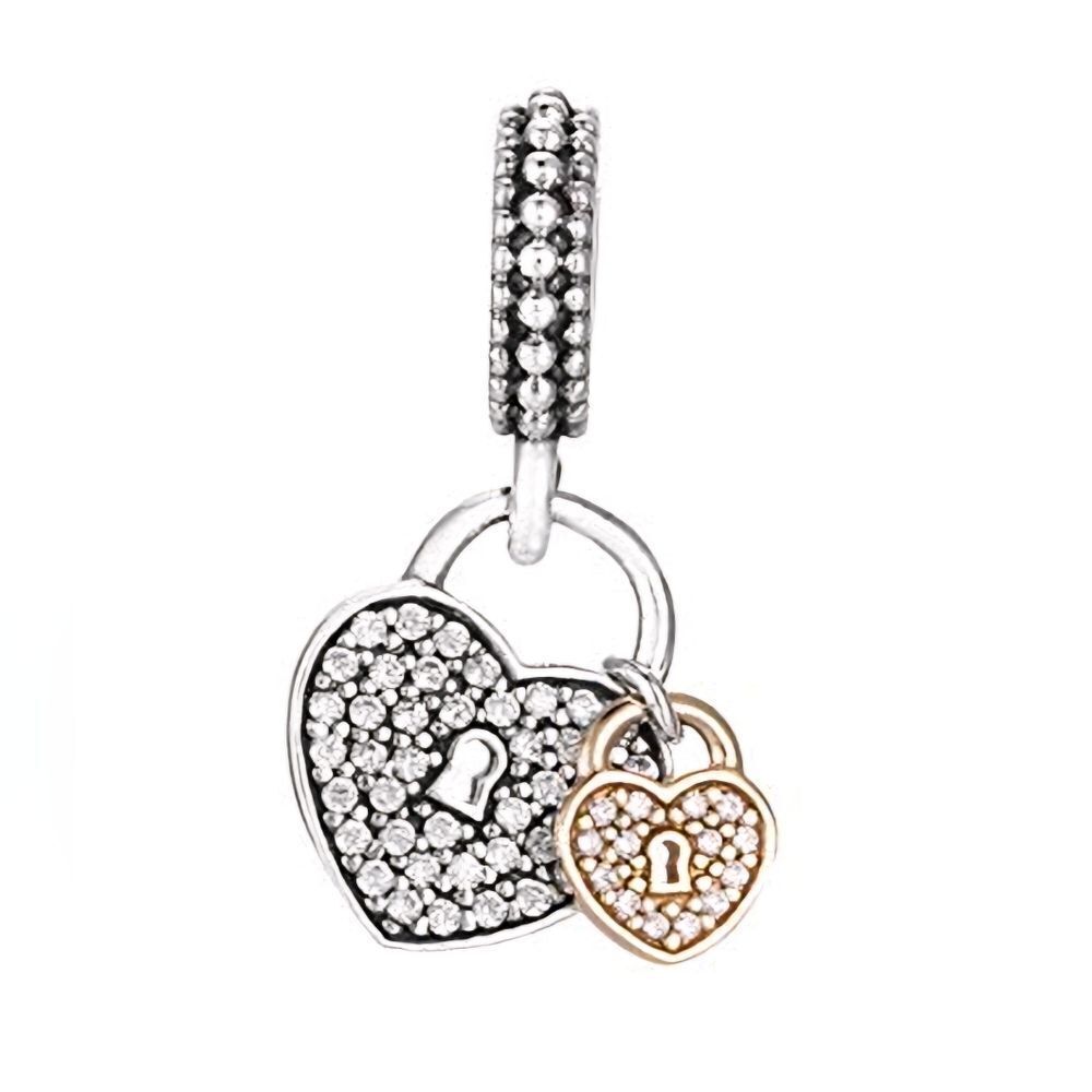 Pandora Sterling Silver Heart Padlocks & Black Woven Cord Choker